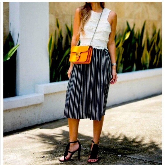 J. Crew long maxi black cream stripe skirt - Picture 2 of 5